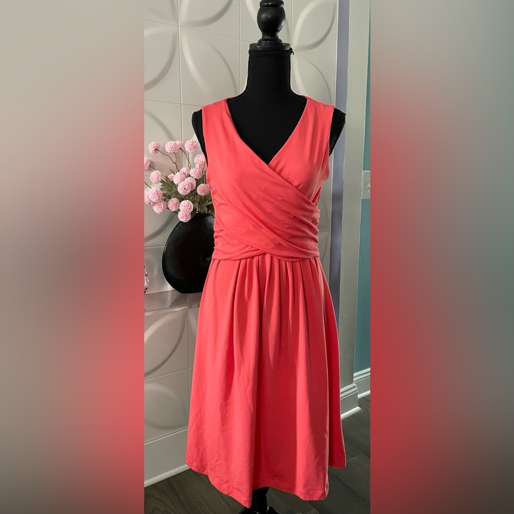 Lands' End Women's Jersey Knit Sleeveless Coral Wrap Dress Size Small